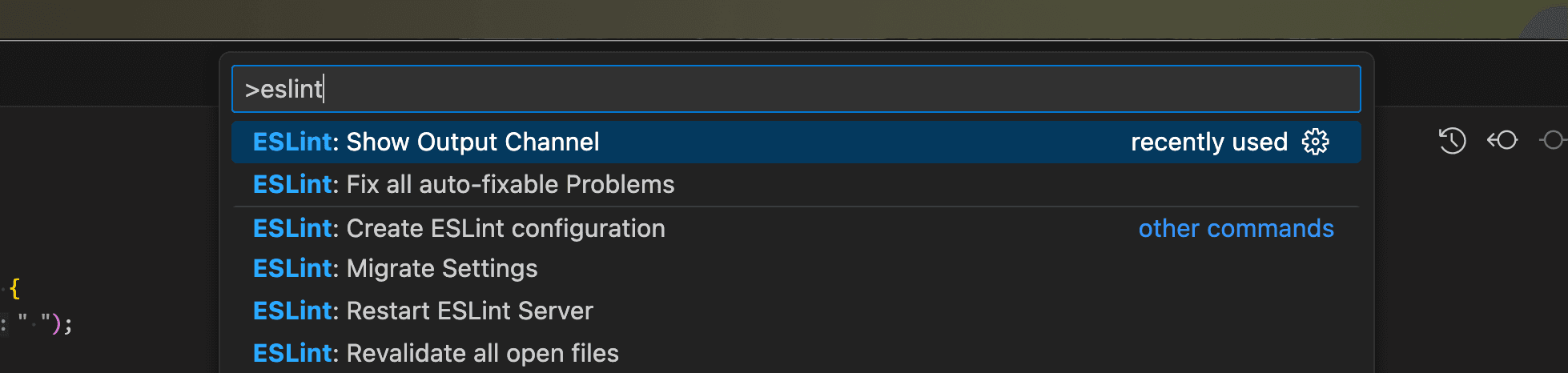 VSCode에서 ESLint: Show Output Channel 명령 실행하기